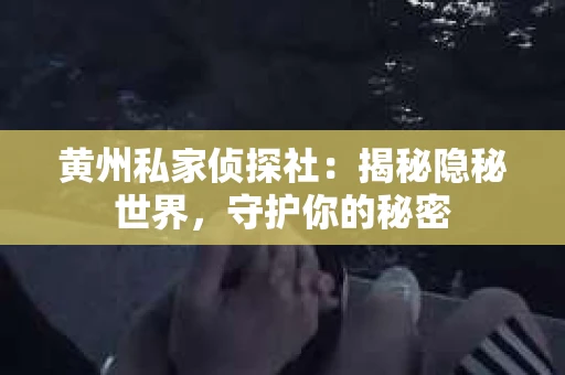 黄州私家侦探社：揭秘隐秘世界，守护你的秘密