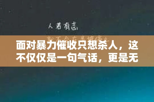 面对暴力催收只想杀人，这不仅仅是一句气话，更是无数借款人内心深处的恐惧。在这个看似光鲜亮丽的现代社会，暴力催收现象却如同毒瘤般蔓延，让人防不胜防。今天，我们就来聊聊这个沉重的话题，揭开暴力催收的冰山一角。