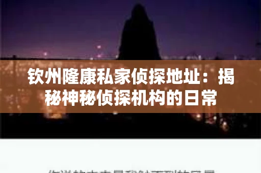 钦州隆康私家侦探地址：揭秘神秘侦探机构的日常